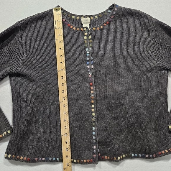 J Jill Cardigan Sweater XSP Petite Embroidered Gray Rainbow Long Sleeve Ramie - Picture 11 of 11